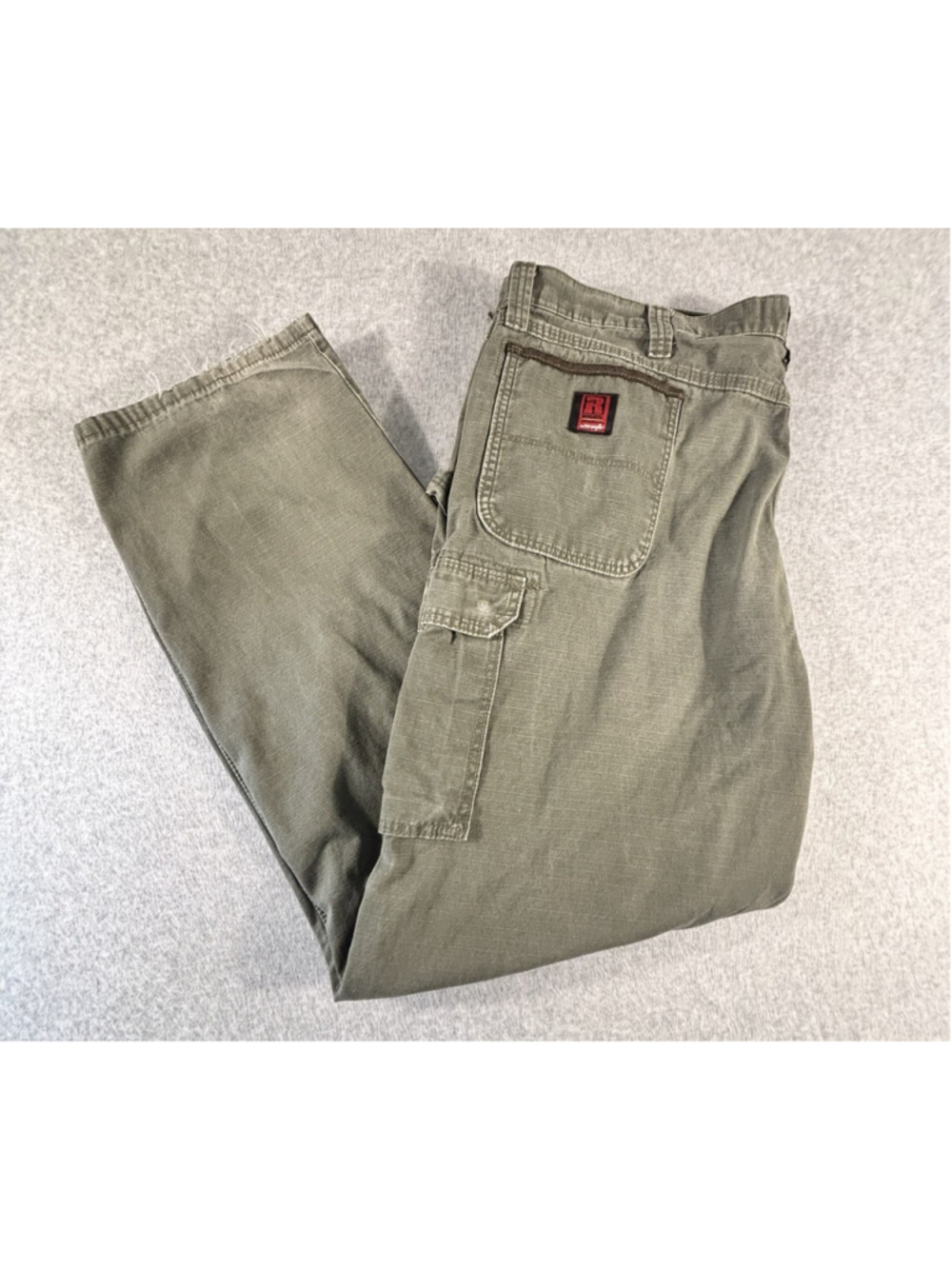 Ripstop Fabric Cargo Pants Mens 48x34 Olive Green Utility Work Tactical Cotton
